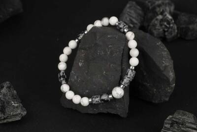 Havlit-Karlı Obsidyen-Hematit Doğal Taş Bileklik - 5