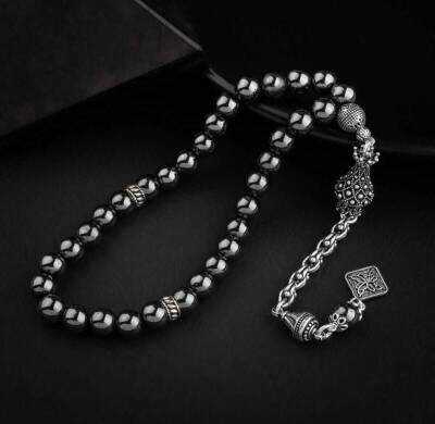 Hematit Doğal Taş 8mm Gümüş İmameli Tesbih - Doğal Taş