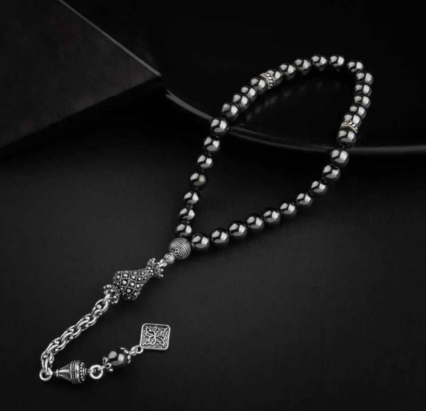 Hematit Doğal Taş 8mm Gümüş İmameli Tesbih - 3