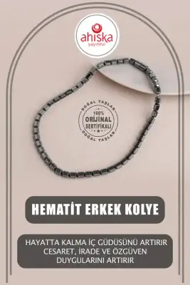 Hematit Doğal Taş Erkek Kolye - 1