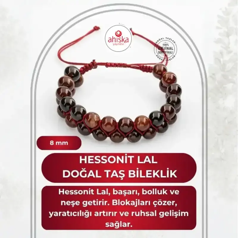 Hessonit Lal 8mm Çift Sıra Makrome Doğal Taş Bileklik - 2