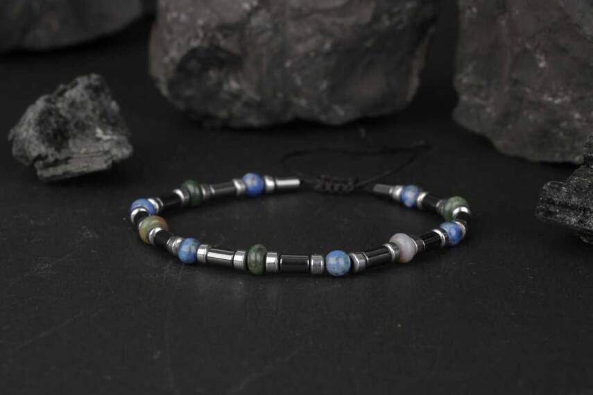Hint Akik-Lapis Lazuli-Hematit Doğal Taş Bileklik - 3