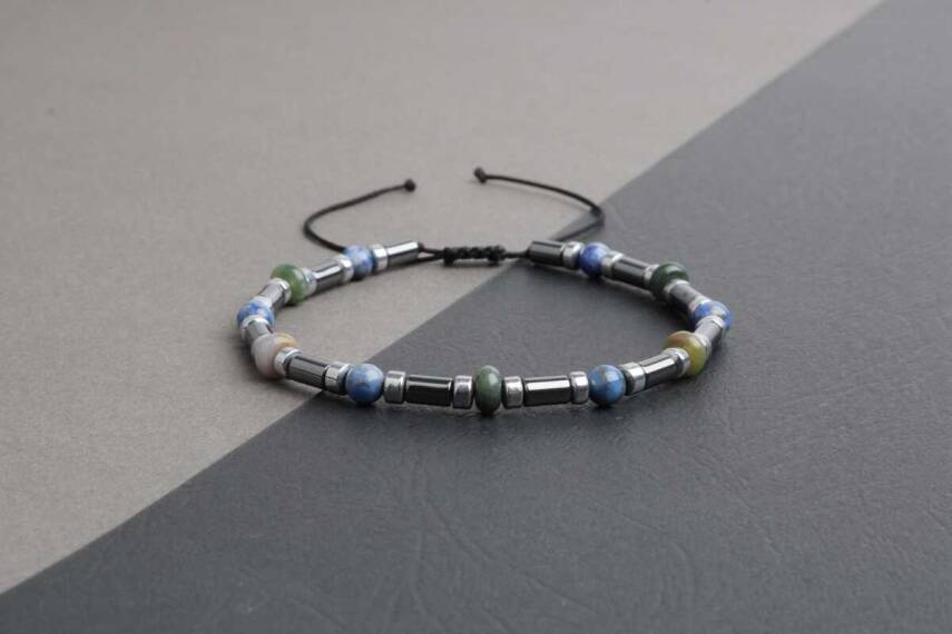 Hint Akik-Lapis Lazuli-Hematit Doğal Taş Bileklik - 5