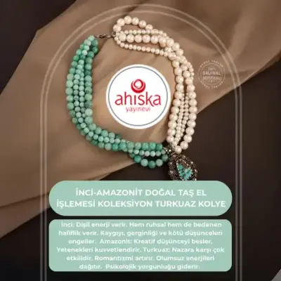 İnci-Amazonit Doğal Taş El İşlemesi Koleksiyon Turkuaz Kolye - 45cm - Doğal Taş (1)
