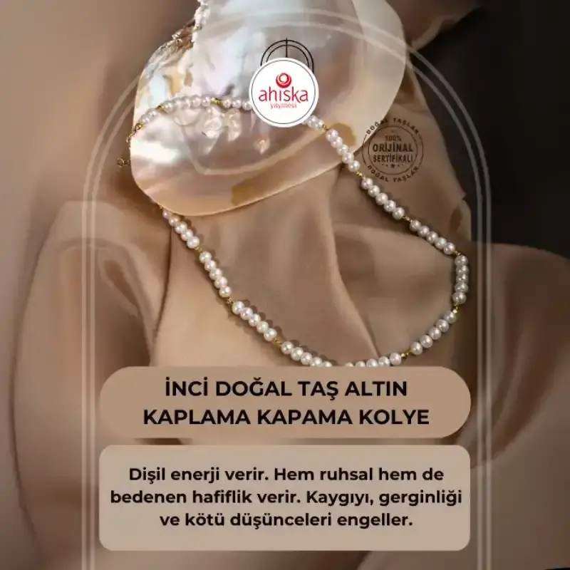 İnci Doğal Taş Altın Kaplama Kapama Kolye - 2