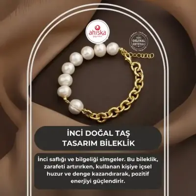 İnci Doğal Taş Doc Gümüş Zincir Tasarım Bileklik - Doğal Taş (1)