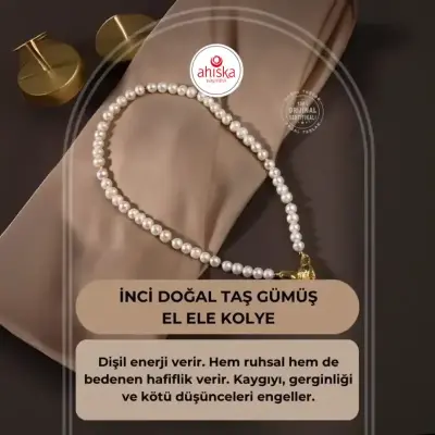 İnci Doğal Taş Gümüş El Ele Kolye - Doğal Taş (1)