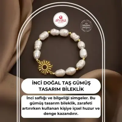İnci Doğal Taş Gümüş Tasarım Bileklik - Doğal Taş (1)
