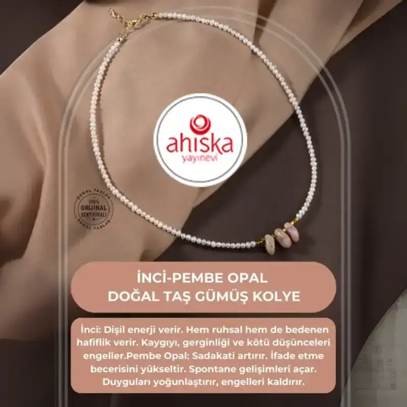 İnci-Pembe Opal Doğal Taş Gümüş Kolye - 2