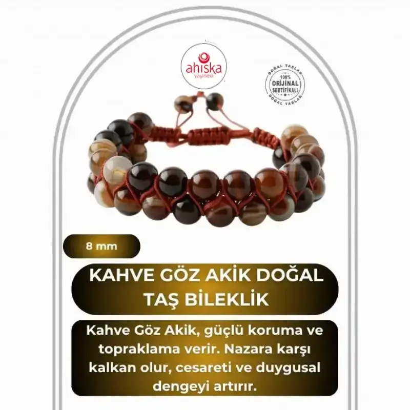 Kahve Göz Akik 8mm Çift Sıra Makrome Doğal Taş Bileklik - 2