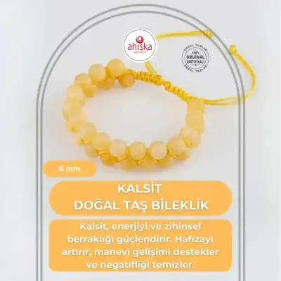 Kalsit 8mm Çift Sıra Makrome Doğal Taş Bileklik - Doğal Taş (1)