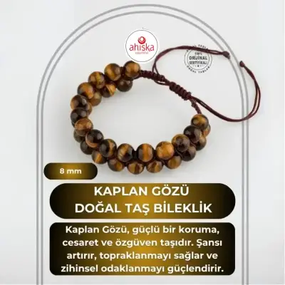 Kaplan Gözü 8mm Çift Sıra Makrome Doğal Taş Bileklik - Doğal Taş (1)