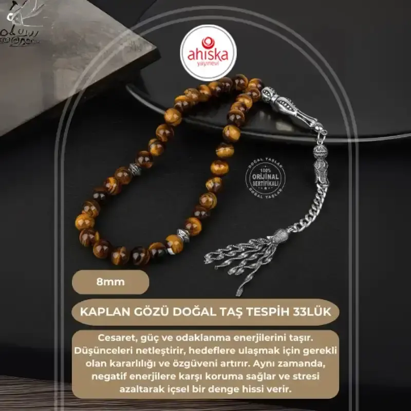 Kaplan Gözü Doğal Taş Tesbih 33lük - 8mm - 2