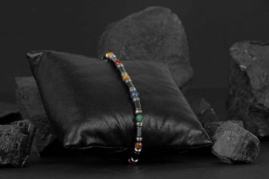 Kaplan Gözü-Hematit-Kırmızı Akik-Aventurin-Lapis Lazuli Doğal Taş Bileklik - 3