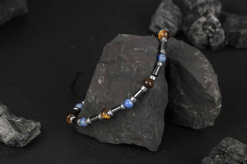 Kaplan Gözü-Hematit-Lapis Lazuli Doğal Taş Bileklik - 4