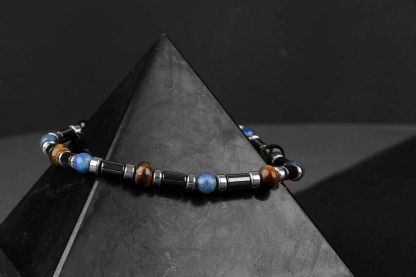 Kaplan Gözü-Hematit-Lapis Lazuli Doğal Taş Bileklik - 6