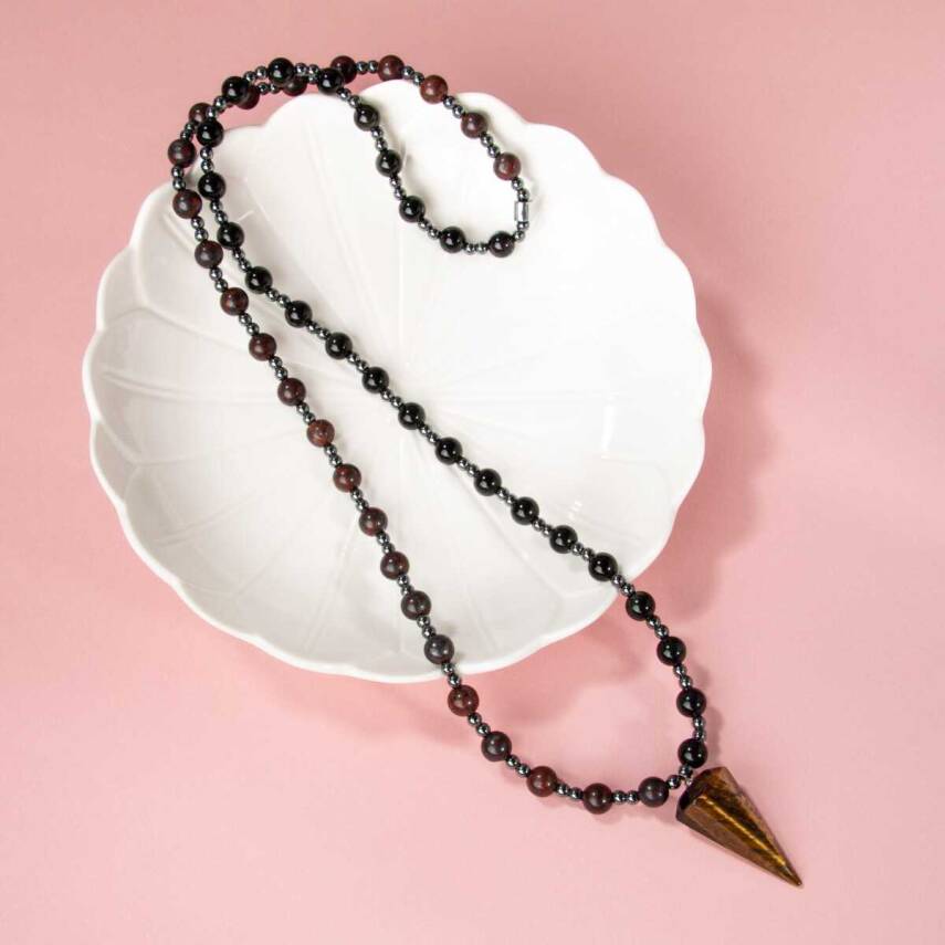 Kaplan Gözü-Obsidyen-Dragon Jasper-Hematit Doğal Taş Kolye - 1