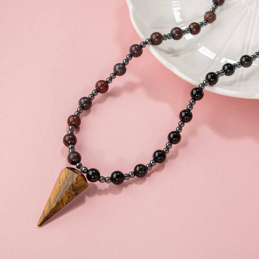 Kaplan Gözü-Obsidyen-Dragon Jasper-Hematit Doğal Taş Kolye - 4