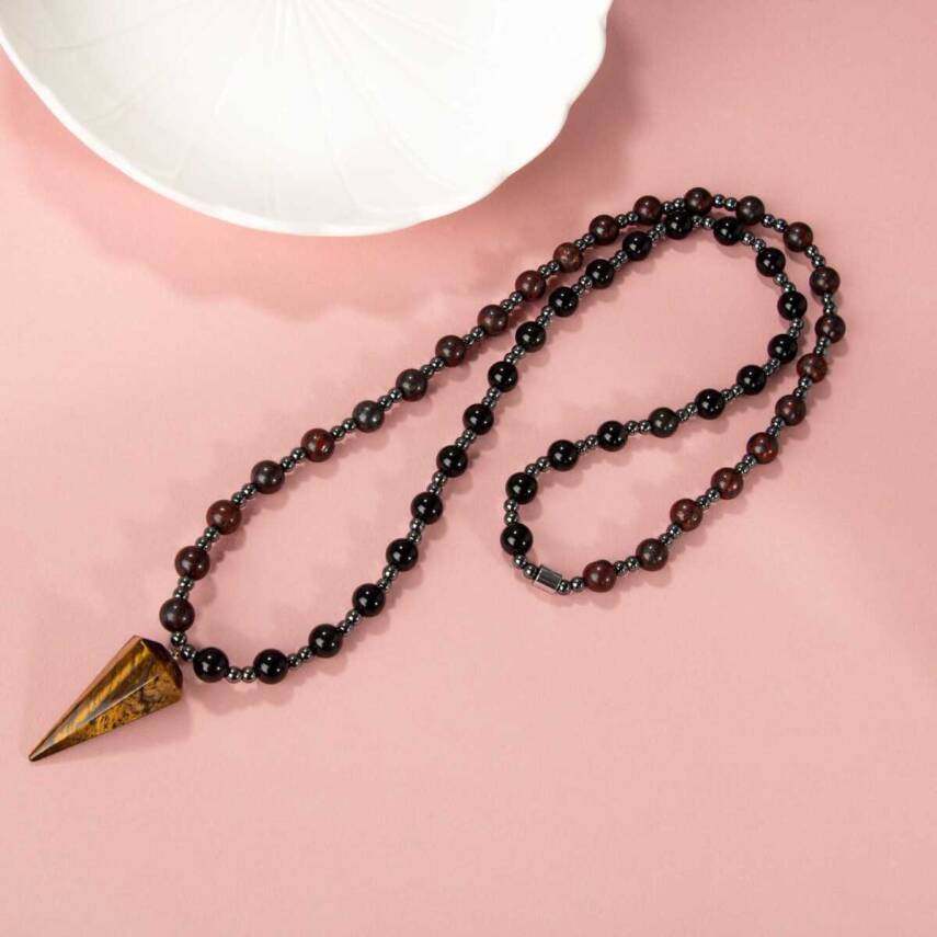 Kaplan Gözü-Obsidyen-Dragon Jasper-Hematit Doğal Taş Kolye - 5