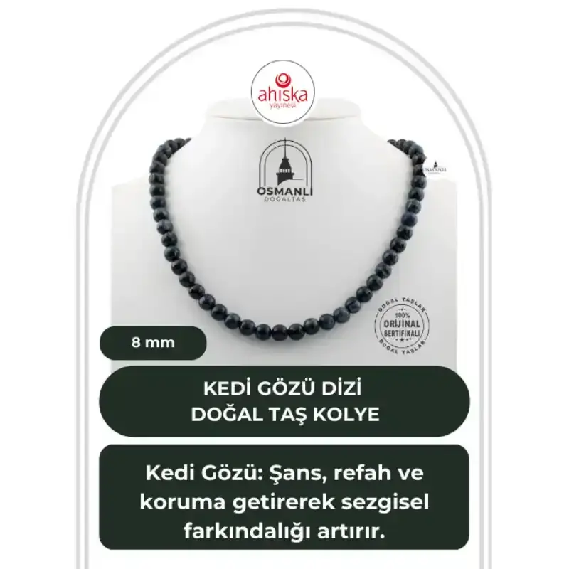 Kedi Gözü 8 mm Dizi Doğal Taş Kolye - 2