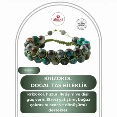 Krizokol 8mm Çift Sıra Makrome Doğal Taş Bileklik - Doğal Taş (1)