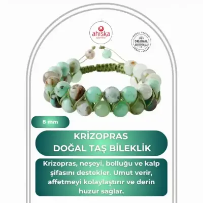 Krizopras 8mm Çift Sıra Makrome Doğal Taş Bileklik - Doğal Taş (1)
