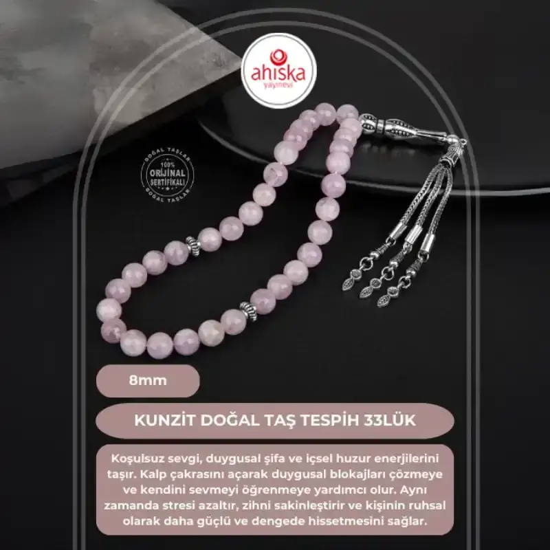 Kunzit Doğal Taş Tesbih 33lük - 8mm - 2