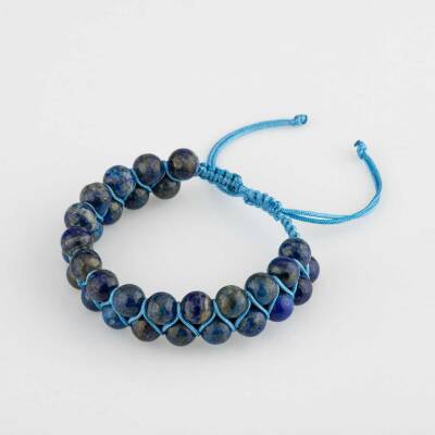 Lapis Lazuli 8mm Çift Sıra Makrome Doğal Taş Bileklik - Doğal Taş