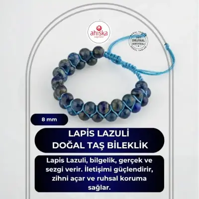Lapis Lazuli 8mm Çift Sıra Makrome Doğal Taş Bileklik - Doğal Taş (1)