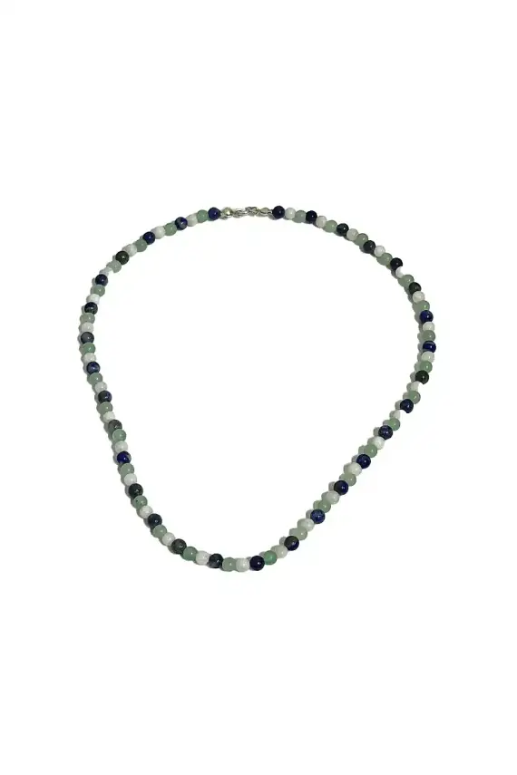 Lapis Lazuli Aventurin Ay Taşı Kolye 4 mm Gümüş Kapama Doğal Taş Kolye - 1