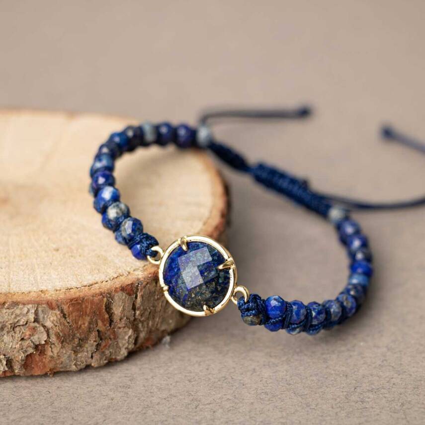 Lapis Lazuli Doğal Taş Makrome Bileklik - 1