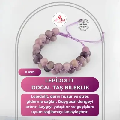 Lepidolit 8mm Çift Sıra Makrome Doğal Taş Bileklik - Doğal Taş (1)
