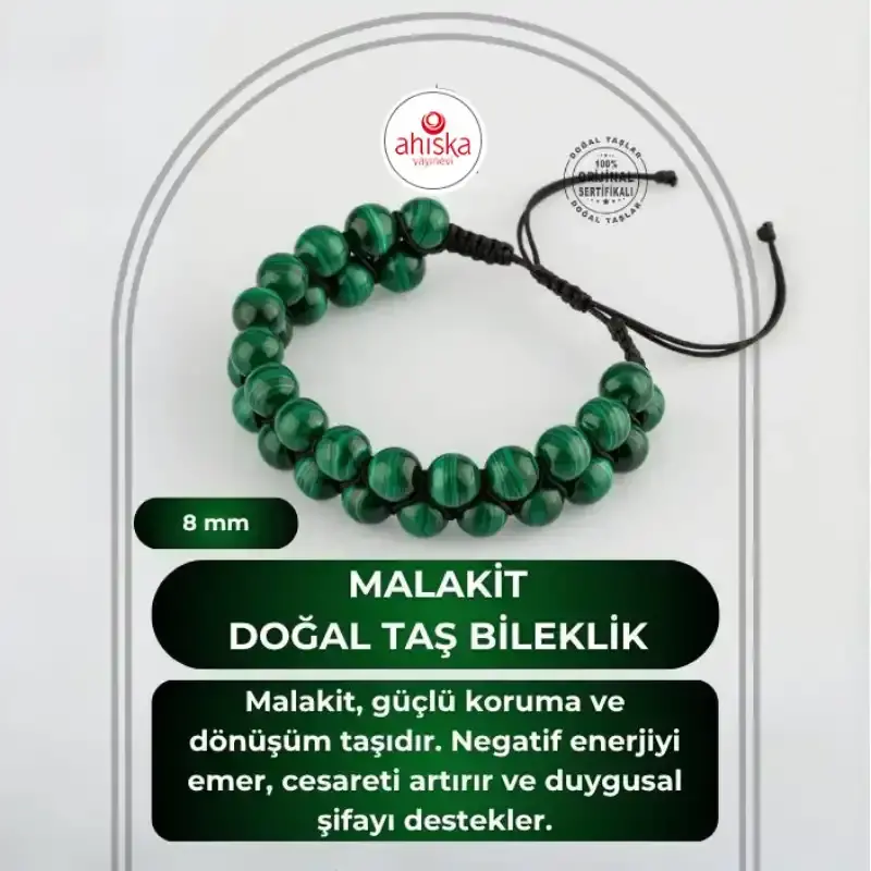 Malakit 8mm Çift Sıra Makrome Doğal Taş Bileklik - 2