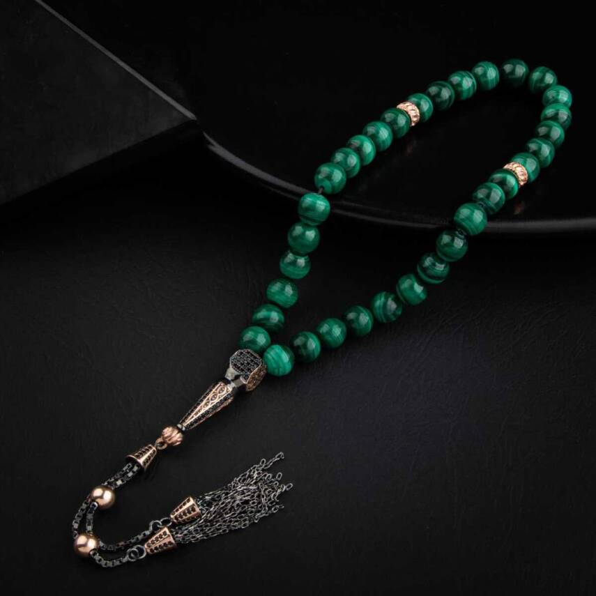 Malakit Doğal Taş 8mm Gümüş Tesbih - 1