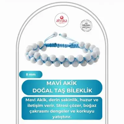 Mavi Akik 8mm Çift Sıra Makrome Doğal Taş Bileklik - Doğal Taş (1)
