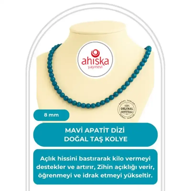 Mavi Apatit 8 mm Dizi Doğal Taş Kolye - 2