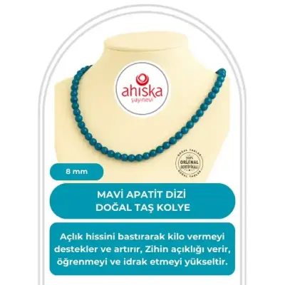 Mavi Apatit 8 mm Düğümlü Doğal Taş Kolye - Doğal Taş (1)
