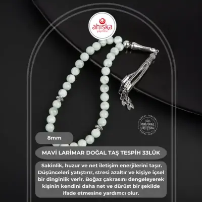 Mavi Larimar Doğal Taş Tesbih 33lük - 8mm - Doğal Taş (1)