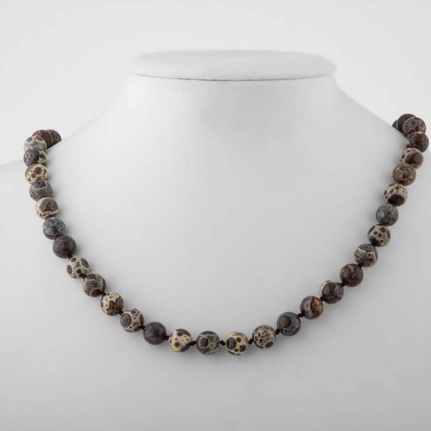 Meksika Jasper 8 mm Düğümlü Doğal Taş Kolye - 2