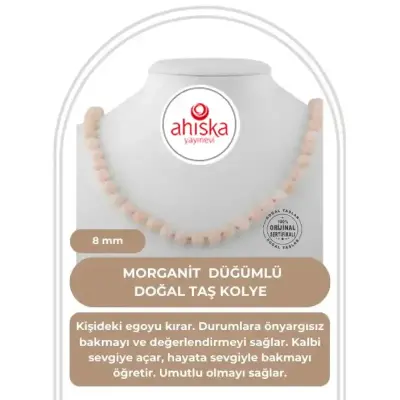 Morganit 8 mm Düğümlü Doğal Taş Kolye - Doğal Taş (1)