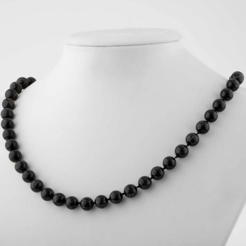 Nuummite 8 mm Düğümlü Doğal Taş Kolye - 3