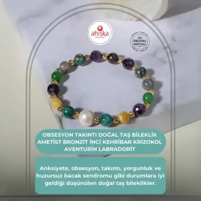 Obsesyon Takıntı Doğal Taş Bileklik Ametist Bronzit İnci Kehribar Krizokol Aventurin Labradorit - Doğal Taş (1)