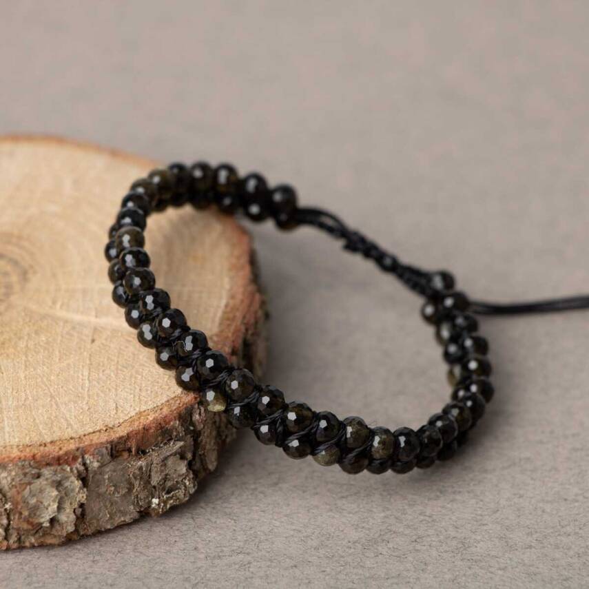 Obsidyen 3-4mm Çift Sıra Doğal Taş Bileklik - 2