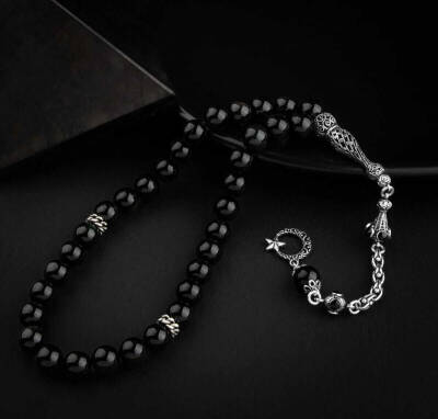 Obsidyen Doğal Taş 8mm Gümüş İmameli Tesbih - Doğal Taş
