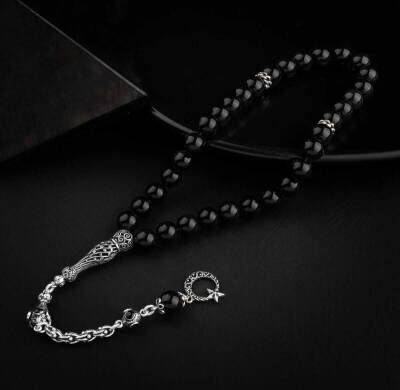 Obsidyen Doğal Taş 8mm Gümüş İmameli Tesbih - 3
