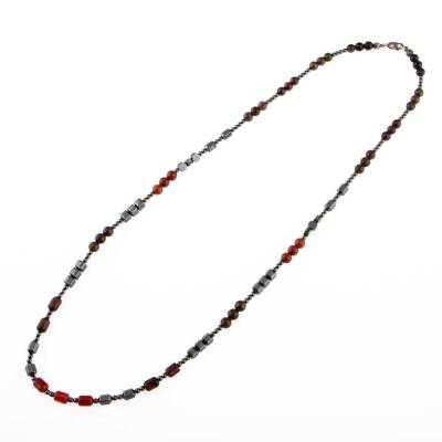 Obsidyen-Pirit-Dumanlı Kuvars-Jasper-Bronzit-Kaplan Gözü-Kırmızı Akik-Lal Taşı-Hematit Doğal Taş Erkek Tasarım Kolye - 6