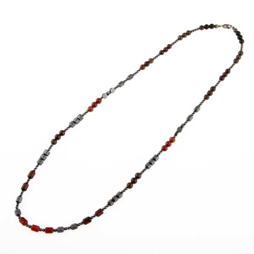 Obsidyen-Pirit-Dumanlı Kuvars-Jasper-Bronzit-Kaplan Gözü-Kırmızı Akik-Lal Taşı-Hematit Doğal Taş Erkek Tasarım Kolye - 6