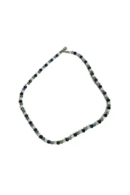 Lapis Lazuli Ay Taşı Aventurin Kolye 4 mm Gümüş Kapama Doğal Taş Kolye - 1