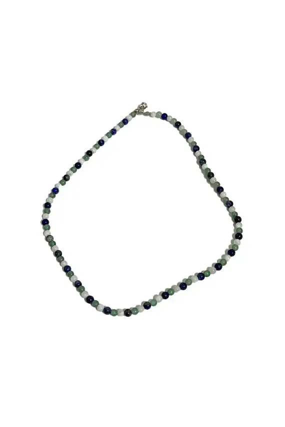 Lapis Lazuli Ay Taşı Aventurin Kolye 4 mm Gümüş Kapama Doğal Taş Kolye - 1
