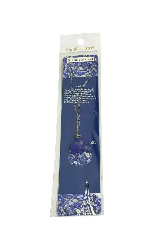 Lapis Lazuli Kuyruğu Figür Taşlı Çelik Zincir Doğal Taş Kolye - 1